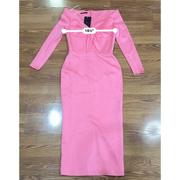 ALEX PERRY Peyton Pink bodycon off-the-shoulder satin-crepe midi dress 10 - Picture 7 of 16